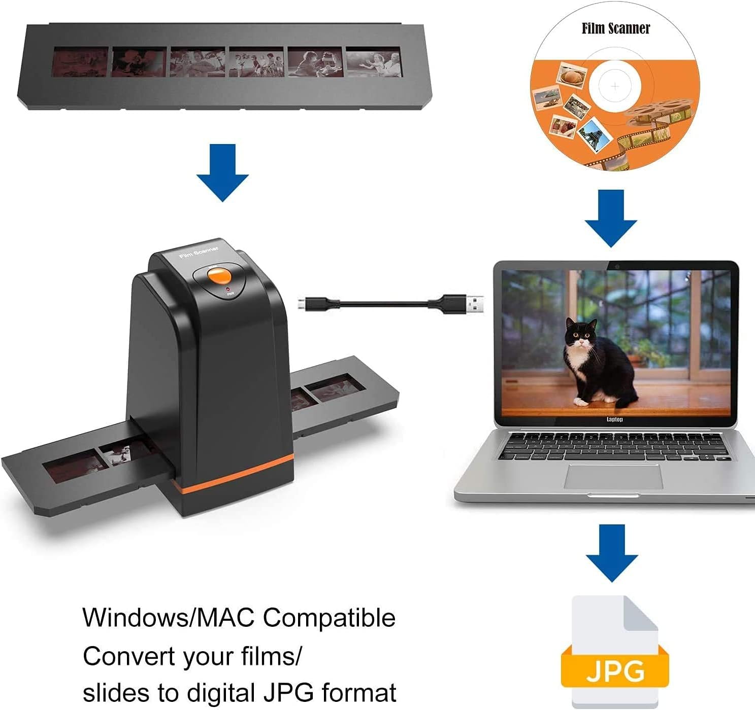 DIGITNOW 135 Film Slide Scanner Converts Negative,Slide&Film to Digital Photo,Supports MAC/Windows XP/Vista/ 7/8/10