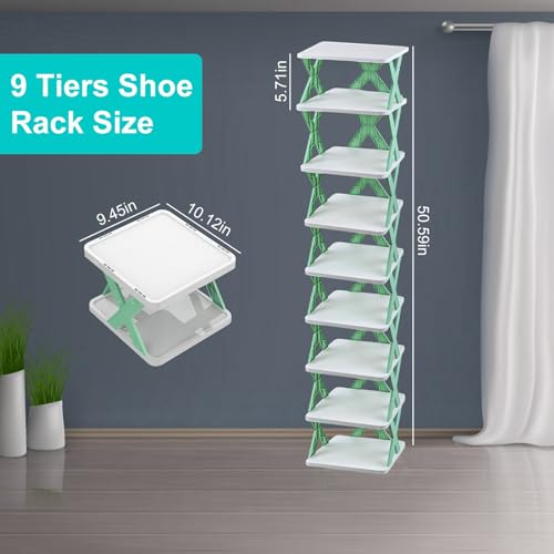 9 Tiers Vertical Shoe Rack, Narrow Shoe Rack, Slim Shoe Organizer, Space Saving Free Standing Shoes Storage, Entryway Shoe Organizer for Closet, Doorway, Garage, Living Room, Blue