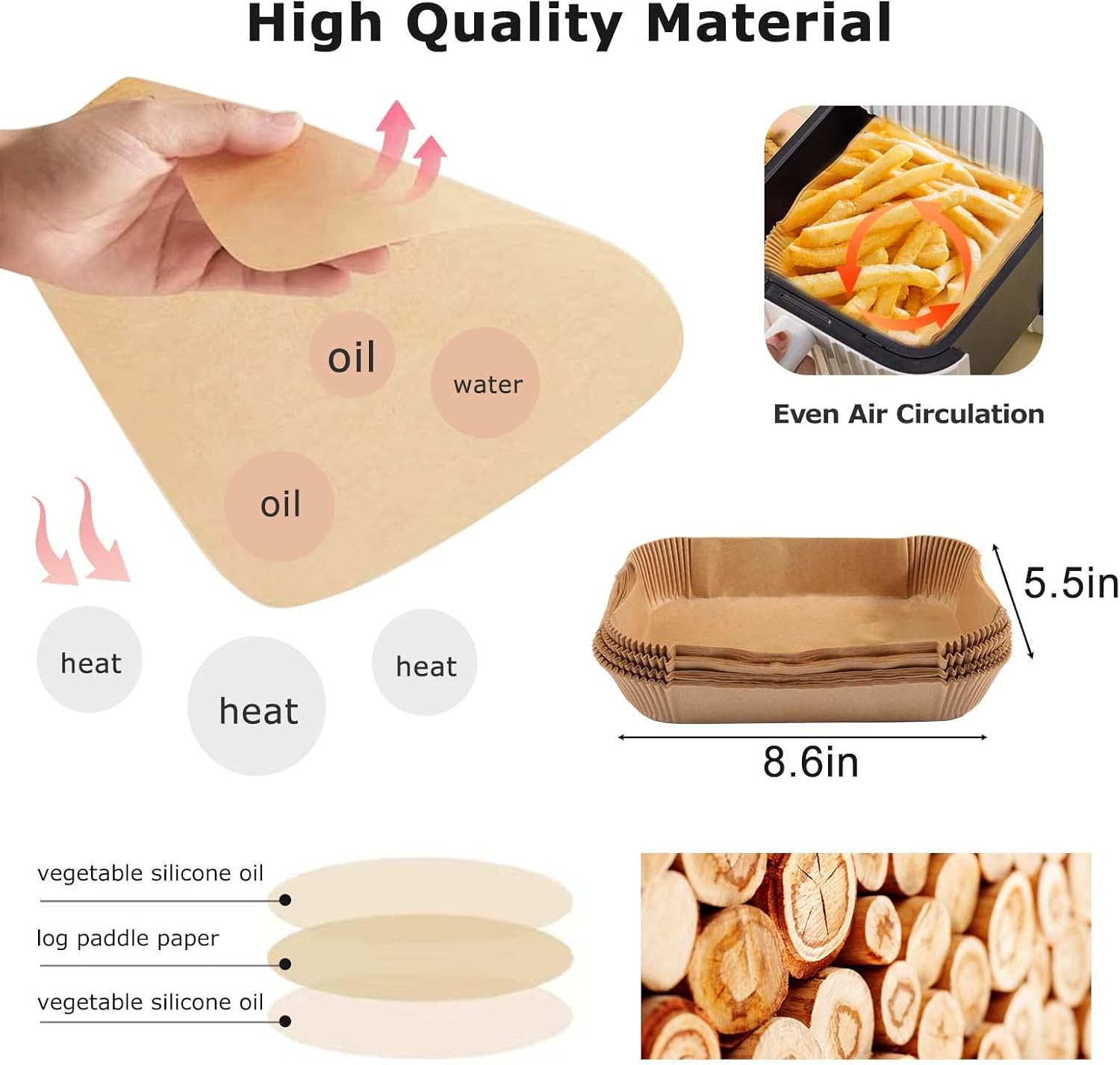 100Pcs Baking Paper Liners for Air Fryers - Rectangular Baking Sheets for Ninja Foodi Smart XL, DualZone & More Models - Air Fryer Accessories