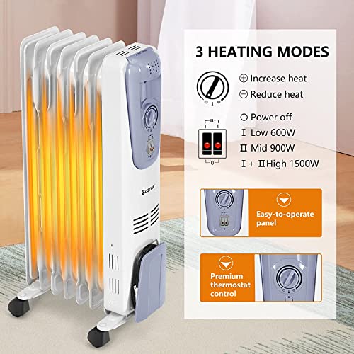 ARLIME 1500W Oil Filled Radiator Heater, Electric Space Heater with Adjustable Thermostat, 3 Heat Settings, Overheat & Tip-Over Protection, Oil Filled Heaters for Indoor Use Room Office Home