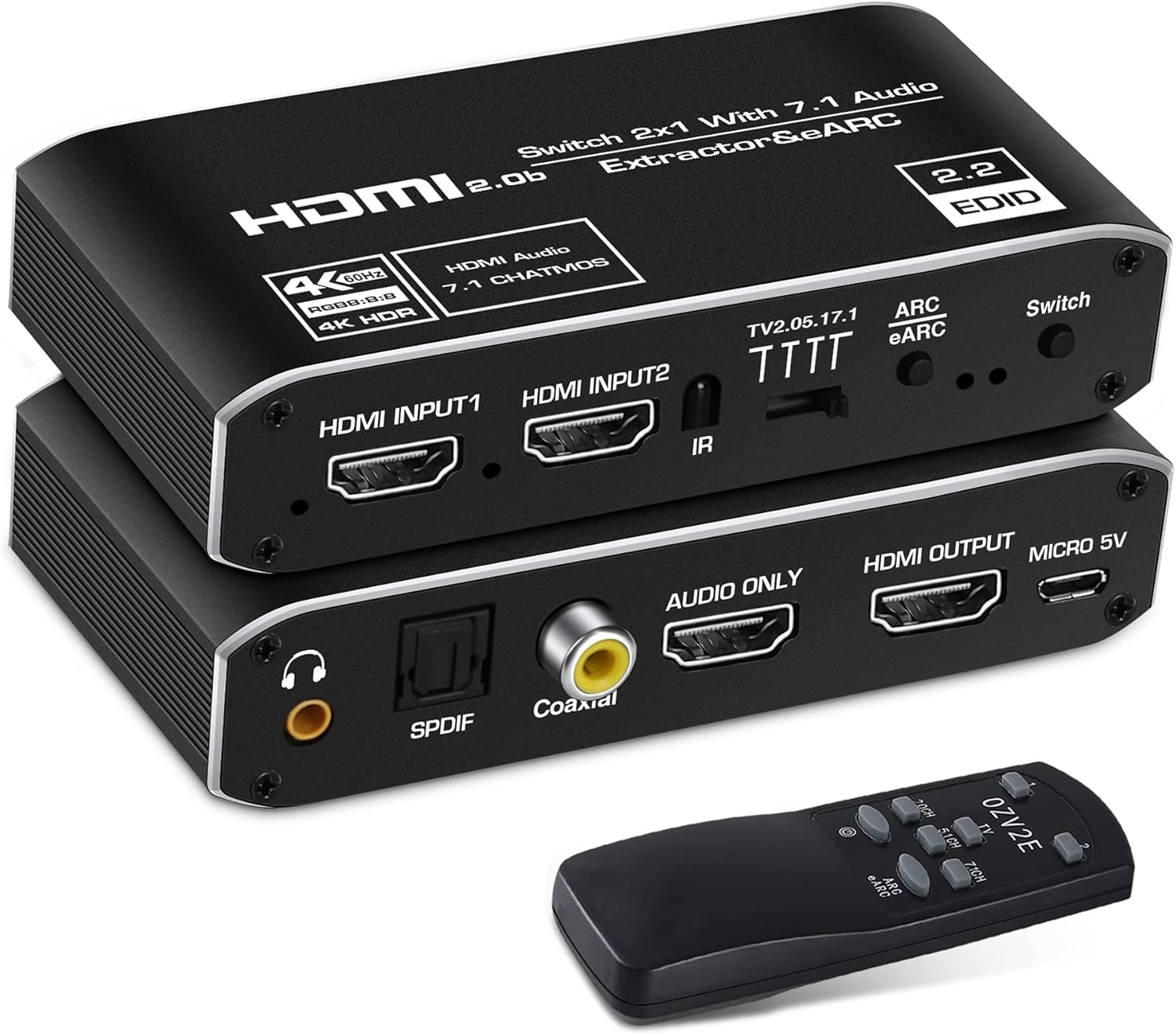 4K@60Hz eARC HDMI Audio Extractor, NEWCARE HDMI to HDMI Audio Converter with 7.1CH Atmos/eARC/ARC/Optical Toslink SPDIF/Coaxial/ 3.5mm Audio Out, Supports 7.1 Amplifier/HDCP2.3/HDMI2.0b Pack of 2