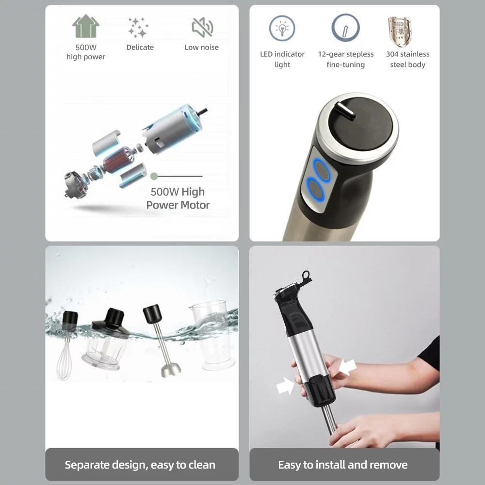 Anself Blender Five Pieces Home 500W Big Power Cooking Machine Handheld Whisk Crush Rod Grinding Cup Meat Grinder Bowl Combination Food Supplement Juicer