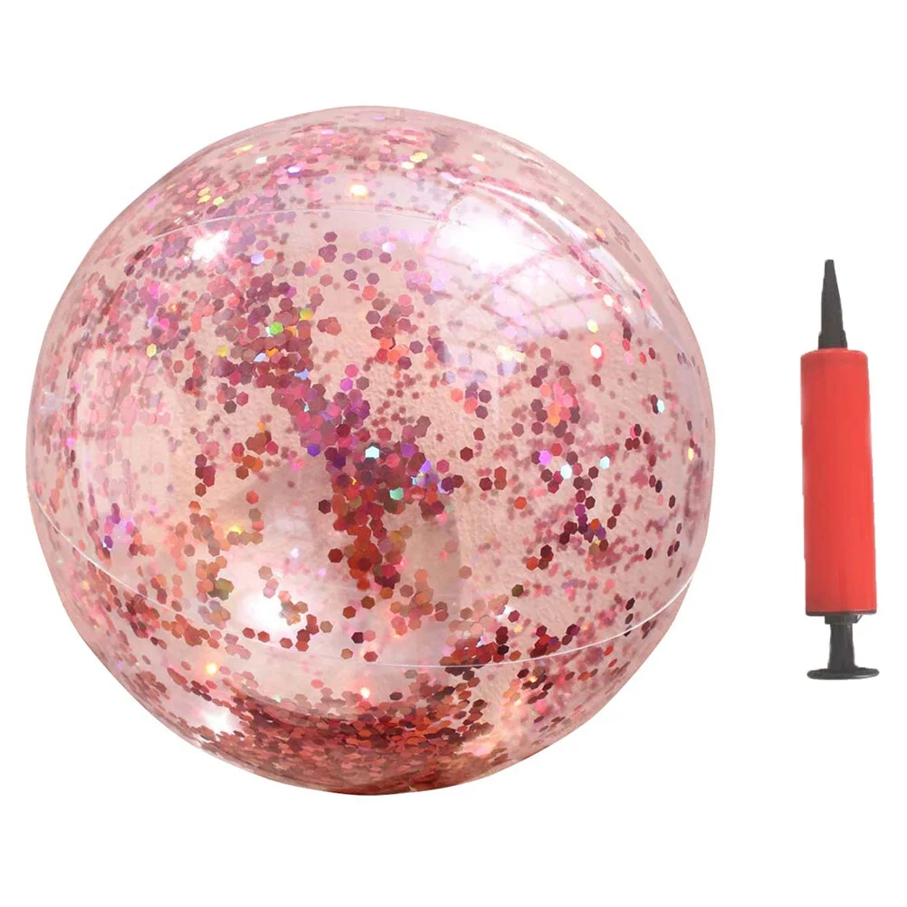 Ball Toy Round Transparent Outdoor Indoor Glitter Ball Play Gold Glitter Sequin Beach Ball with Pump (Rose Gold)