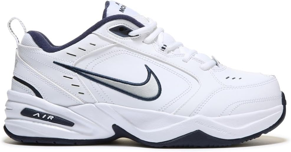 Nike Air Monarch IV Men's Walking Shoes, White/Metallic Silver/Navy, Size 11