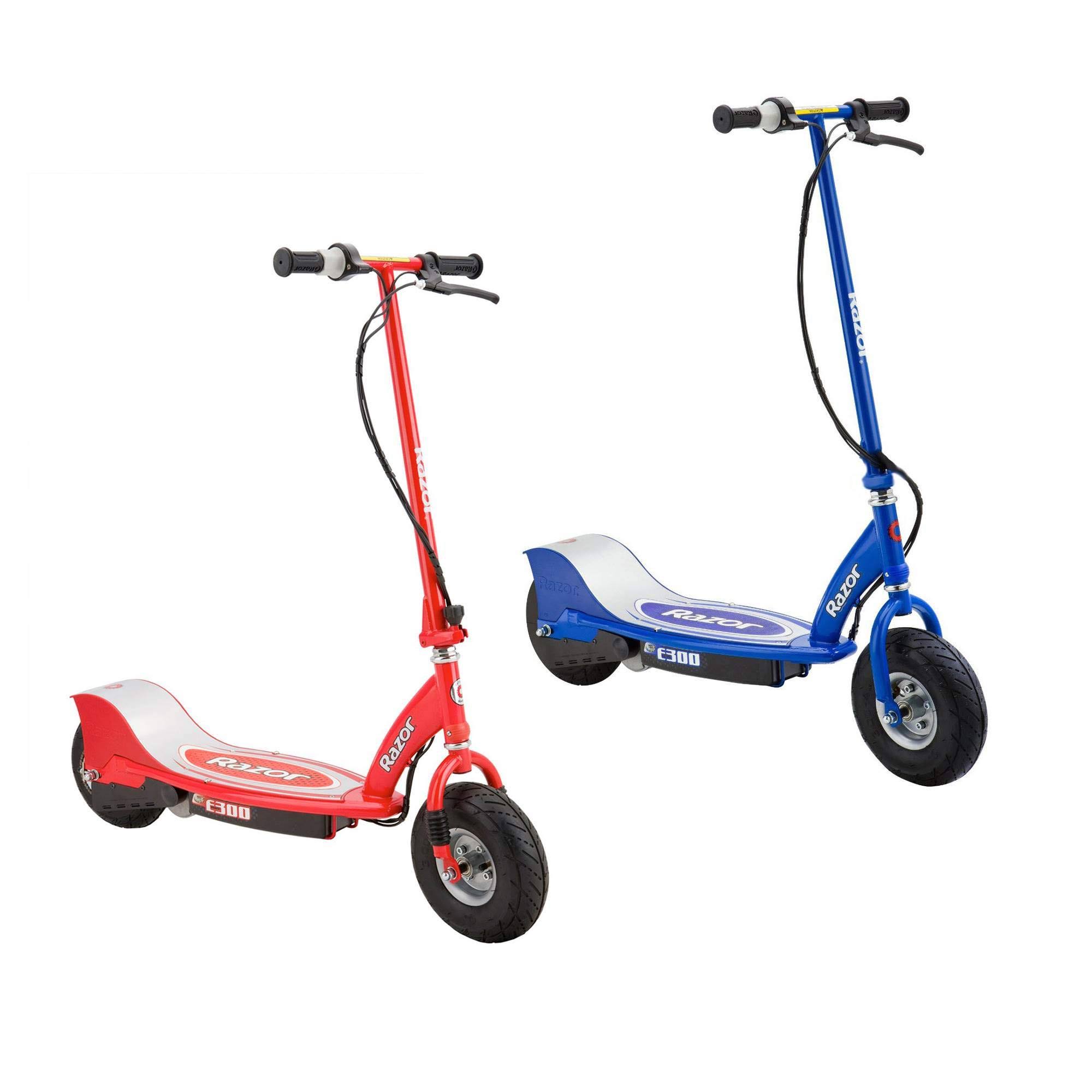 Razor E300 Rechargeable Electric Motorized Ride on Kids Scooters, 1 Red u0026 1 Blue
