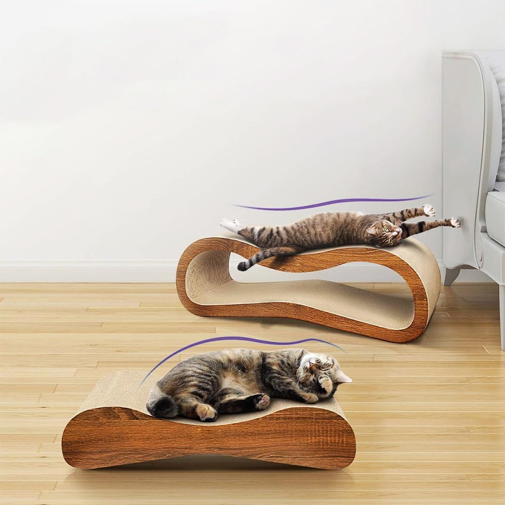 2 in 1 Cat Scratcher Cardboard Lounge Bed Cat Scratching Post Durable Board Pads Prevents Furniture Damage Cat Beds for Indoor Cats Infinity Shape