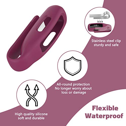 4-Pack Clip Case Compatible with Fitbit Inspire 2/Fitbit Inspire 3, Soft Silicone Clip Clasp Accessory Replacement for Fitbit Inspire 2/Inspire 3 (Black/White/Wine Red/Navy)