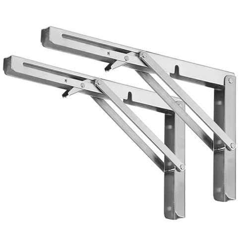 Storystore Folding Shelf Brackets - Heavy Duty Stainless Steel Collapsible Shelf Bracket for Bench Table, Space Saving DIY Bracket, Max Load: 550lb