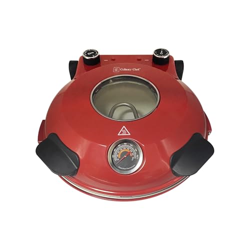 CULINARY CHEF Electric Pizza Oven with Ceramic Stone, Viewing Window, Adjustable Heat Control, Timer and 1200W Baking Power, DIY Homemade Pizzeria, Large 12” Pie Capacity (Black)