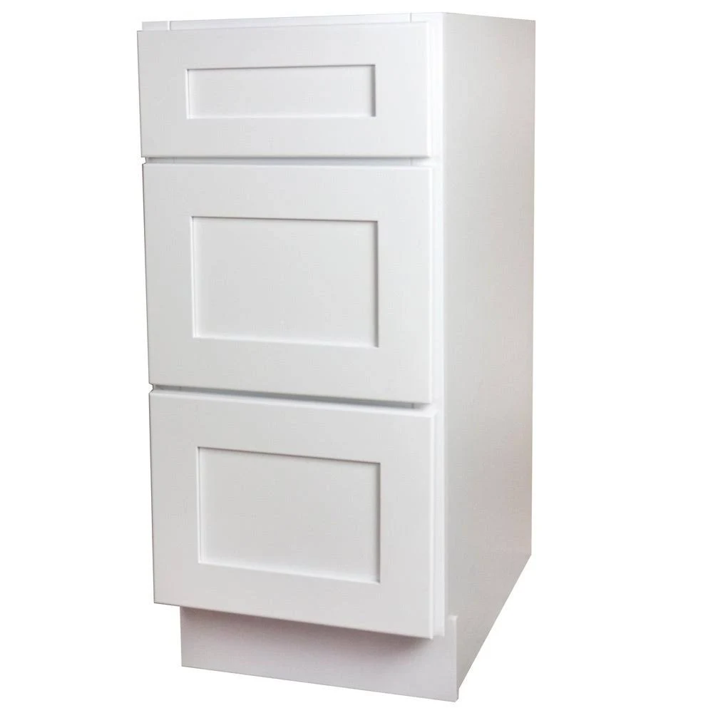 GHI White Shaker 3 Drawer Kitchen Base Cabinet (15x22 3 Drawer Kitchen Base Cabinet)