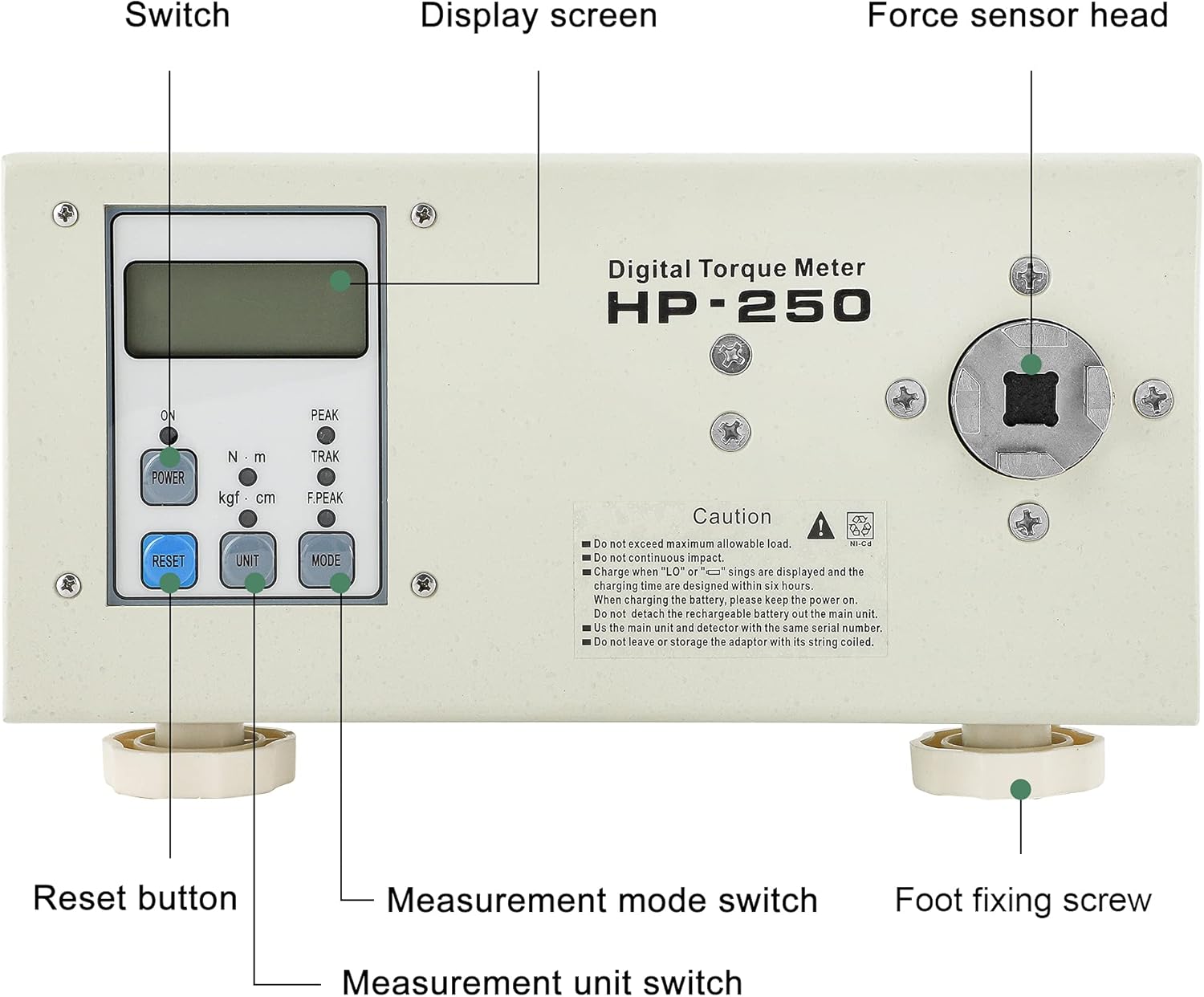 Huanyu Digital Torque Meter Portable Torsion Meter Screw Driver Wrench Measure Tester Torque testing instrument With Calibration Certificate HP-250 Accessory A+B