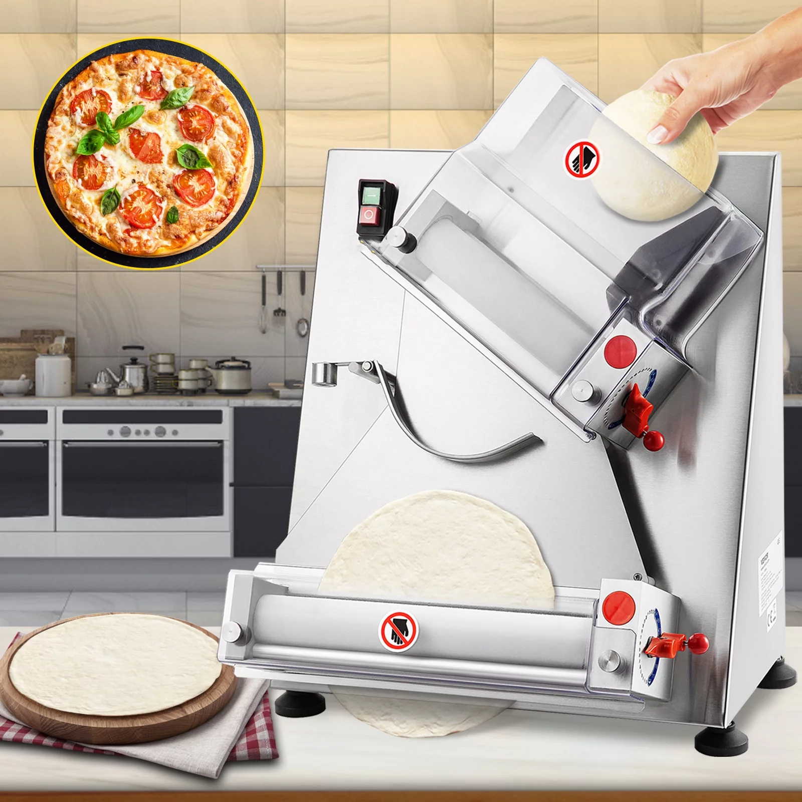 BENTISM Electric Dough Sheeter Pizza Dough Roller Sheeter Stainless Steel Max 12''