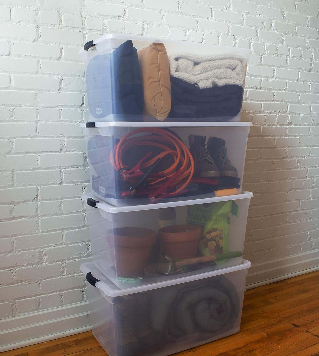 Rubbermaid Cleverstore Clear Stackable Containers With Durable Latching Lids, 95 Quart-4 Pack, 4 Count