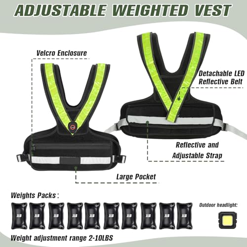 Weighted Vest for Women, Sport Running Weighted Vest with LED Reflective Belt and Outdoor Headlight, 2-10 lbs Weight Vest for Strength Training and Workout