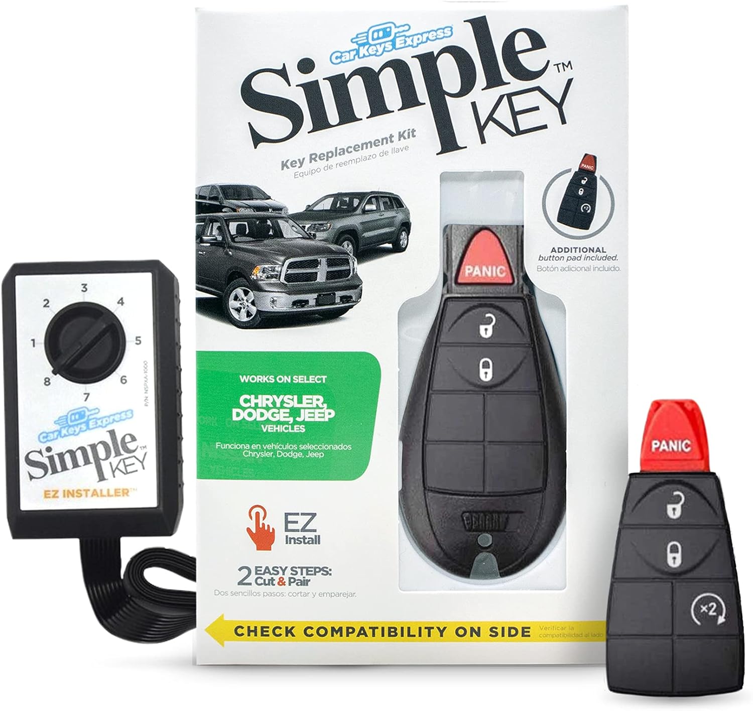 Simple Key, Key Fob and Key Programmer with Interchangeable 4 Button Keypads, Key Replacement Kit, Simple Key Programmer for Car Remote Start and Keyless Entry