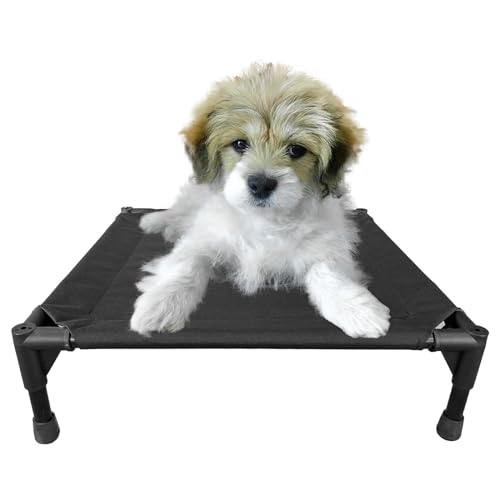 Love&go Elevated Dog Bed with Metal Frame, Cooling Raised Pet Cot for Dog and Cat (Small-18.5x18.5x5.5 inch, S - Black Bed)