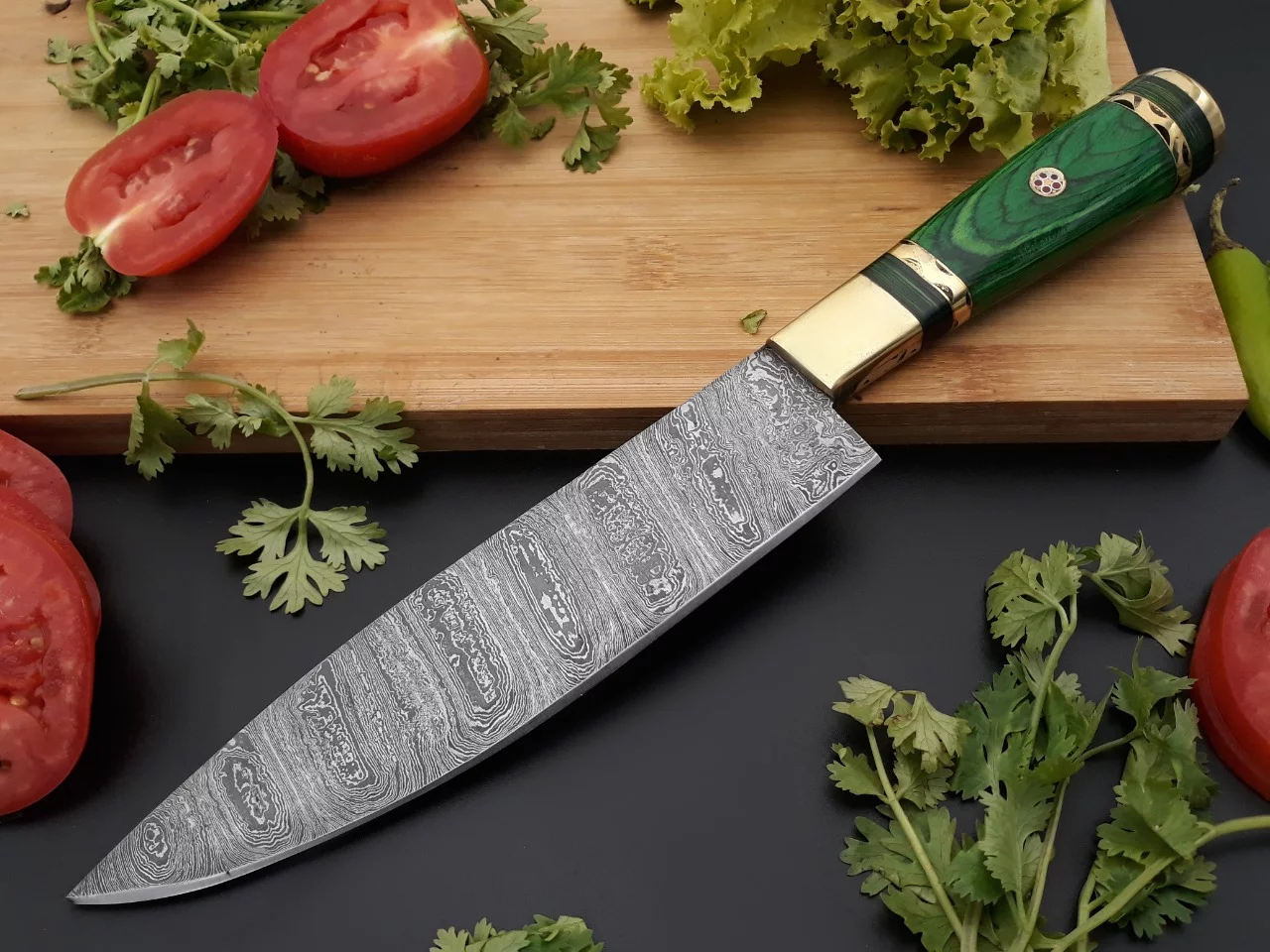 Handmade Damascus Kitchen Chef Knife Hand Forged Fixed Blade