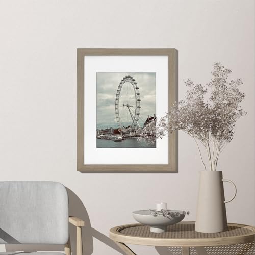 11 x 14 inch or 8 x 10 with Mat Picture Frame Set, Wall Mount Vertically or Horizontally, Plexi Glass Acid Free Mat, Stained Tan Wood Grain Profile, 3 Pack