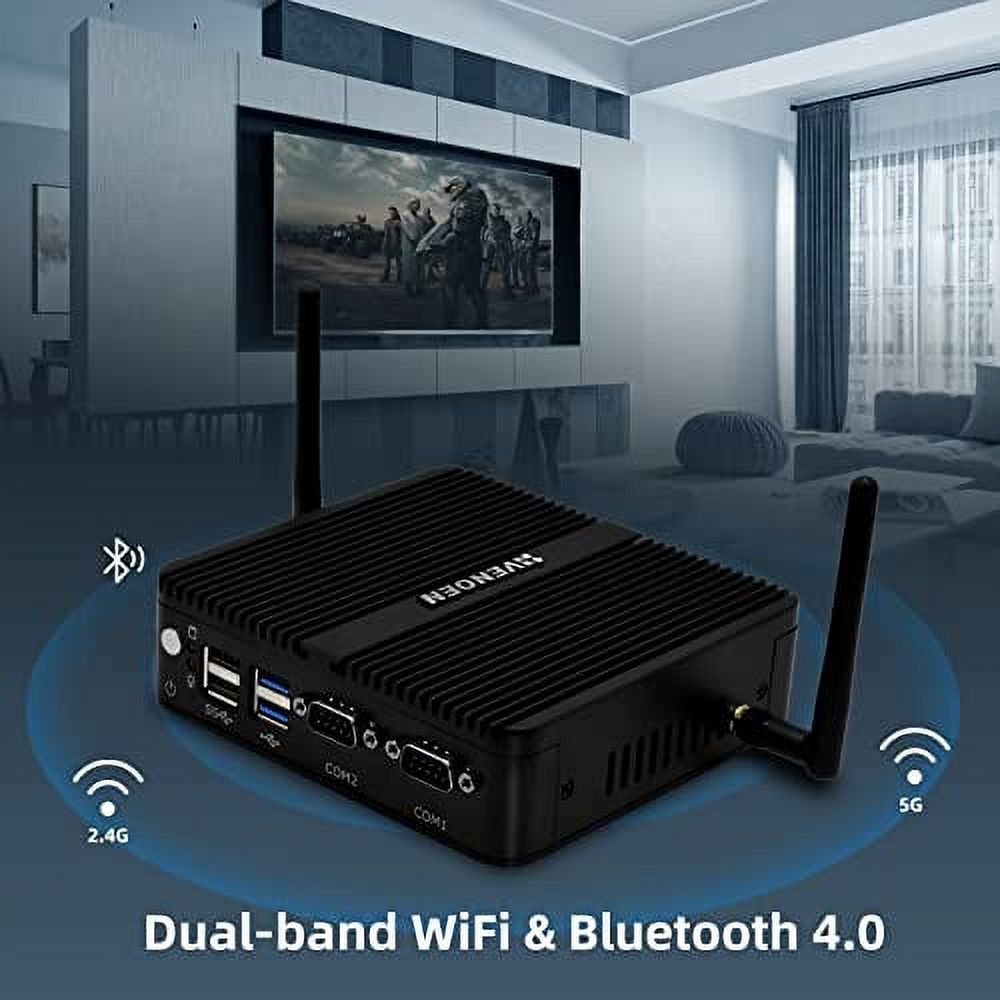 Mini PC Celeron J4125 Windows 11 pro, 32GB DDR4 RAM 512GB SSD, HD-MI, VGA, 4K Output, 2xRS232 COM, Dual Gigabit LAN, USB3.0, Dual Band WiFi, BT, Small Fanless Computer, Rugged Case, Auto Power On