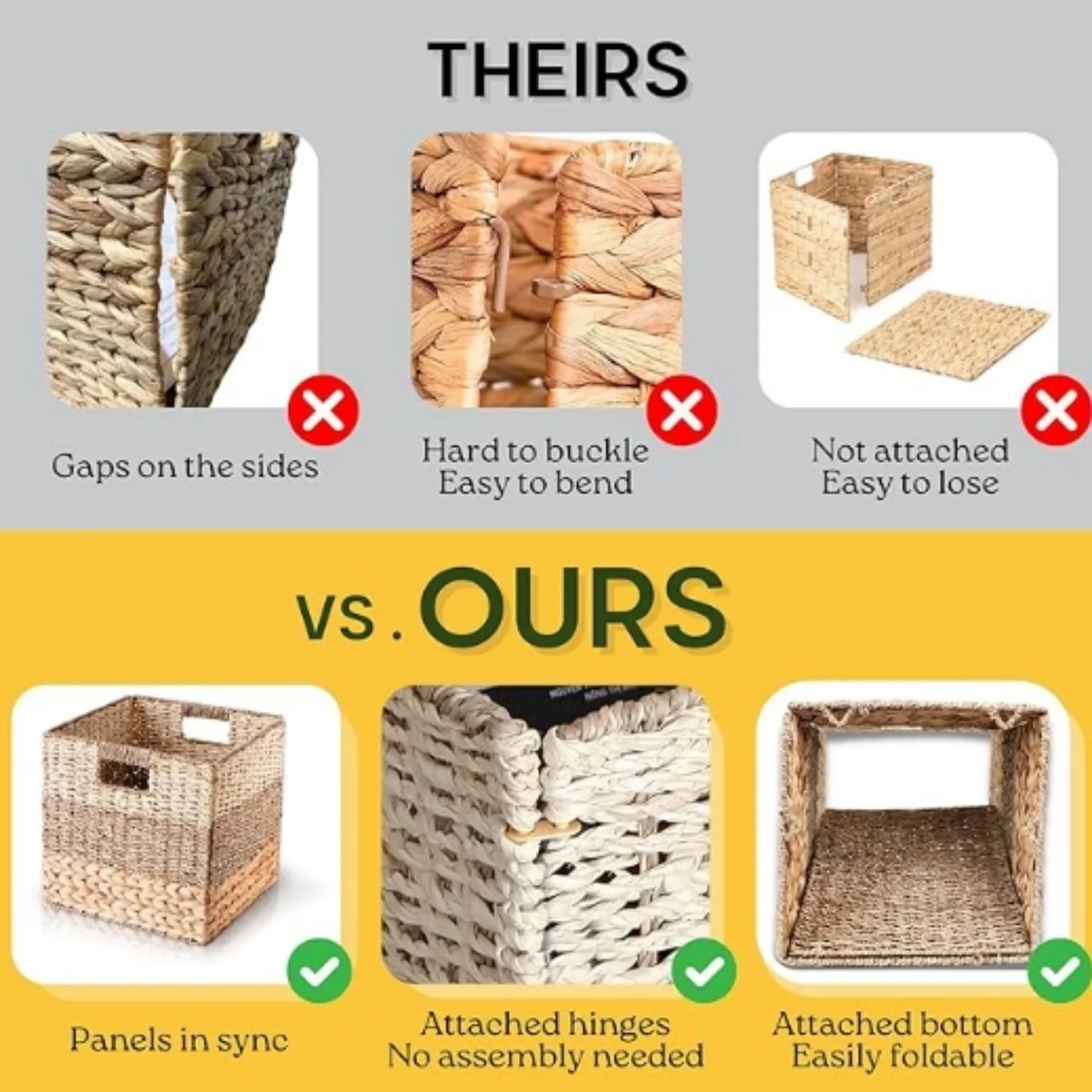 Wicker Storage Basket, Natural Wicker Cube Storage Bin, Hyacinth Cube Storage Baskets, Wicker Baskets, Rattan Woven Baskets, Cube Storage Baskets 11 x 11, Wicker Baskets for Organizing