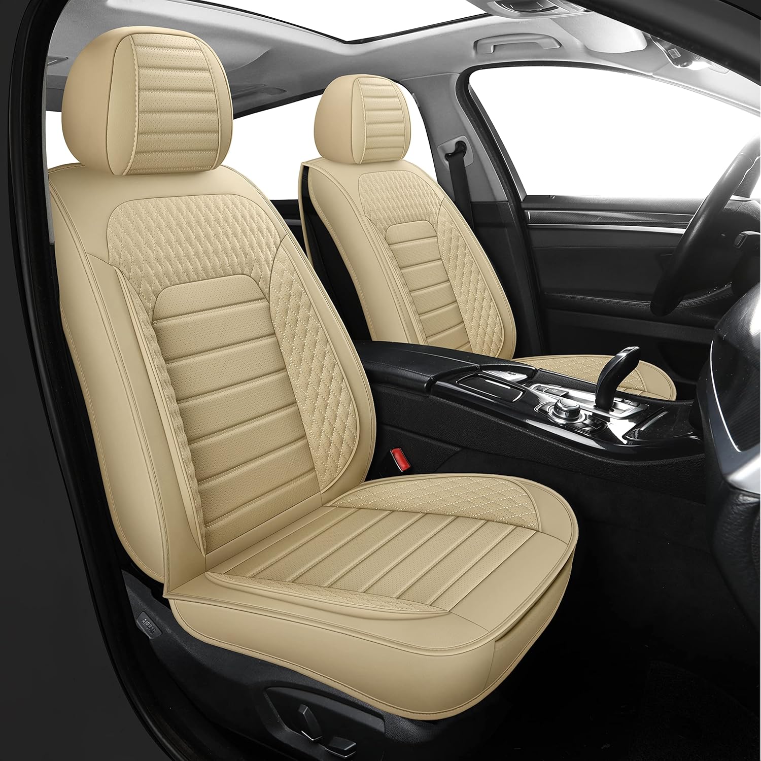 TZAUT-AXLE Universal Car Seat Covers Faux Leather Automotive Vehicle Cushion for Cars & SUV Protector Airbag Compatible Fit Auto Interior Accessories Full Set (Front only, Grey)