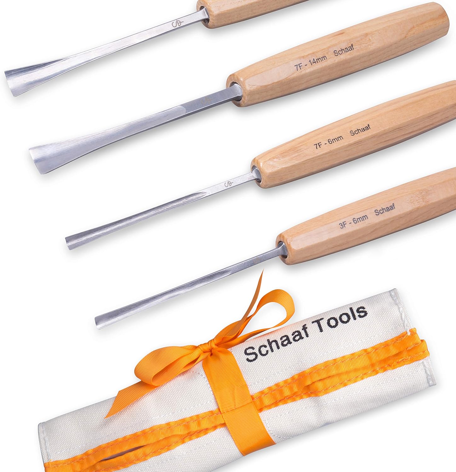 Schaaf Wood Carving Tools, 4pc Detail Chisel Set with Canvas Case | Fishtail Gouges to Reach into Spaces Other Chisels Can't | Sharp, Quality-Tested CR-V 60 Steel Blades Pack of 2