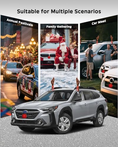 Reindeer Antlers for Cars with Red Nose, Jingle Bells & Tail - Christmas Car Decorations for Cars SUV Truck Premium Antlers Kit, Vehicle Ornament Set for Auto Accessories, Xmas Holiday Decor
