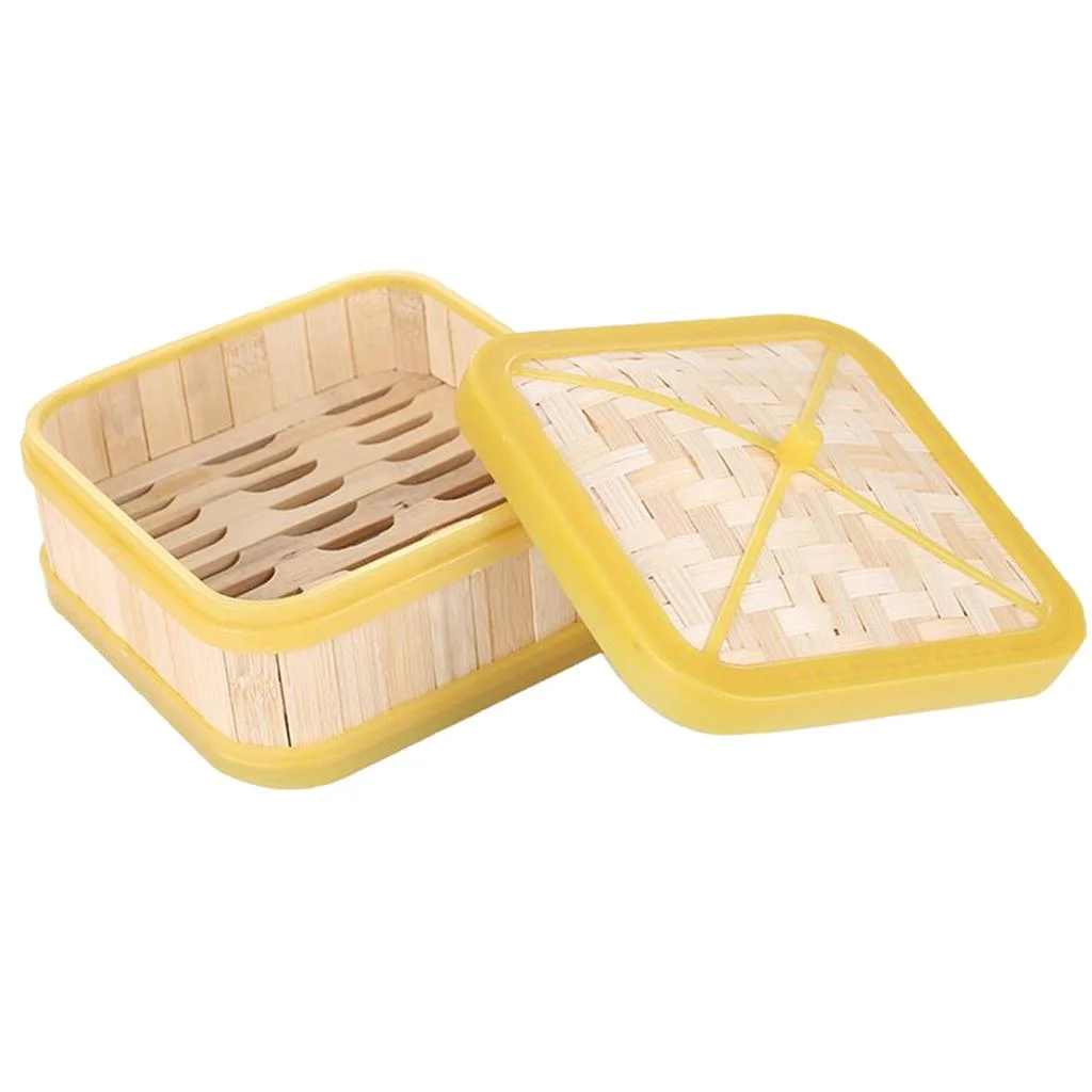 Multi Size Bamboo Basket Steamer Chinese Sum Cooker Square, Stackable, 5/6/7/8inch, Great For Meat 5 inch