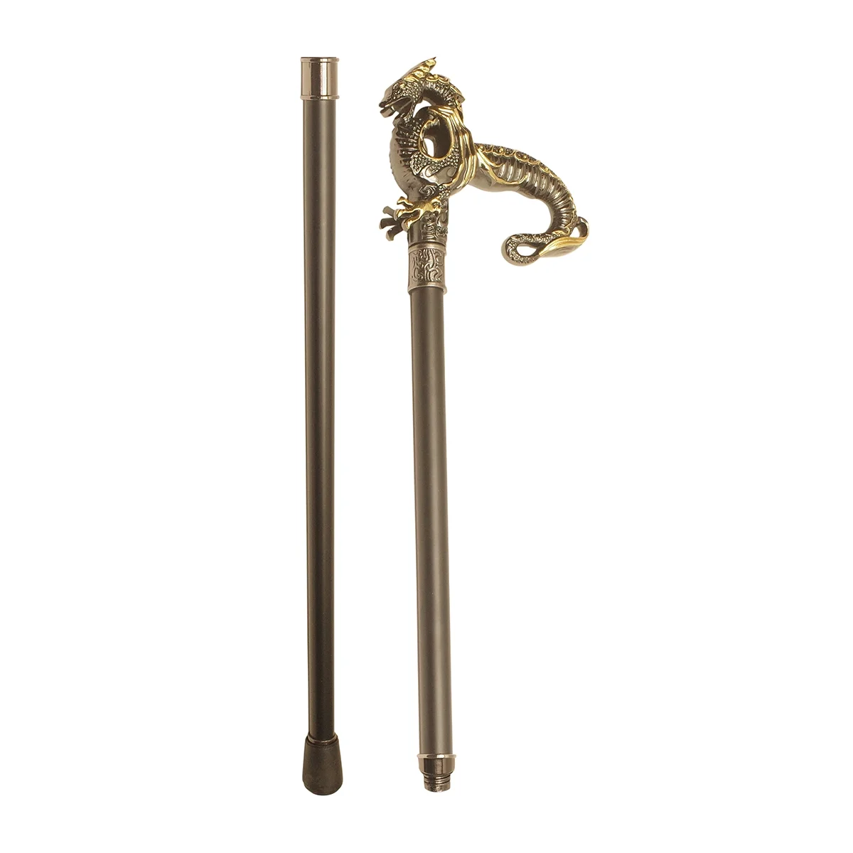 Winged Dragon Silver Gold Metal Cane 2pc Steel Shaft Men Women Walking Stick