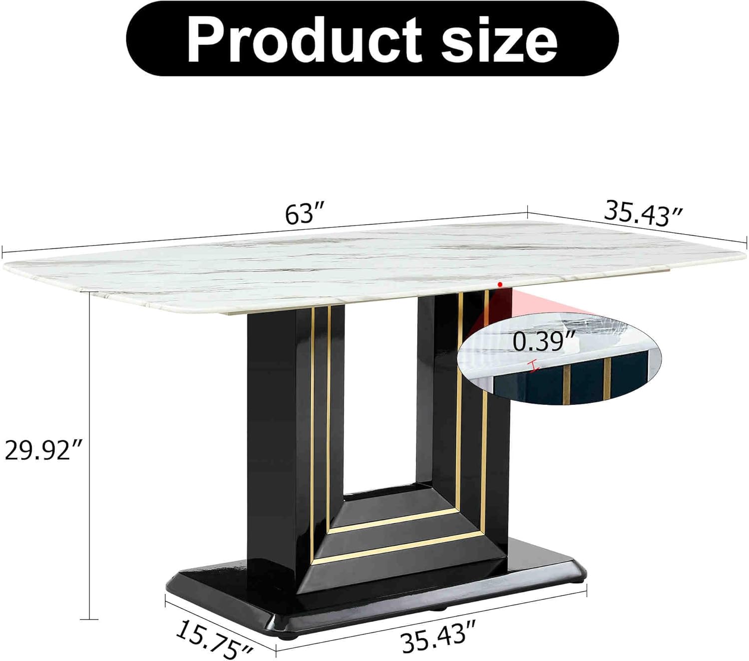 Stylish Furniture for 6 People Modern 7-Piece Dining Table Set with 6 Soft Chairs - Faux Marble Kitchen Table U Shape Table Legs