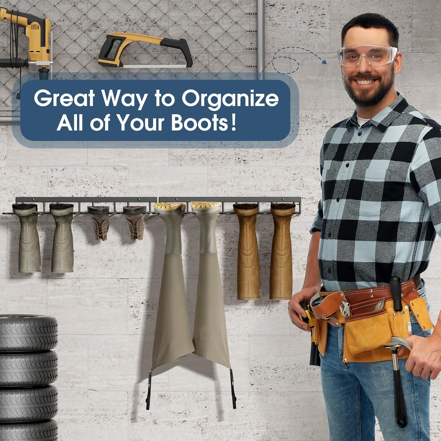 Boot Rack, Wader Hangers for Boot, Metal Wall Mounted Shoe Rack, 4 Pair Boot Organizer Rack for Tall Boots and Cowboy Boot, Boot Trays for Entryway,Garage (2 Pack)