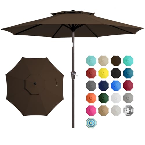 JEAREY 9 ft 2-Tiers Patio Umbrellas Outdoor Table Market Umbrella w/Push Button Tilt/Crank, 8 Sturdy Ribs, UV Protection Waterproof Sunproof(Navy Blue)