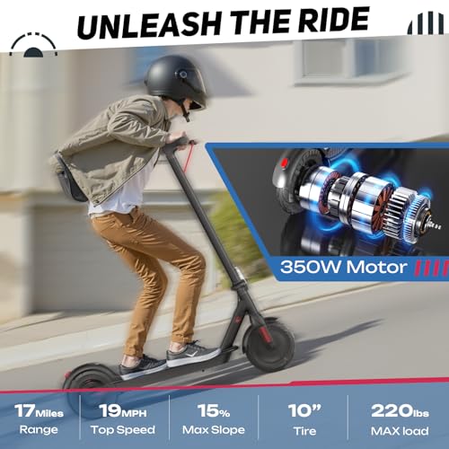 Electric Scooter for Adults – 19MPH, 17-Mile Range, 430W Peak Motor, Foldable Commuter E-Scooter with 10