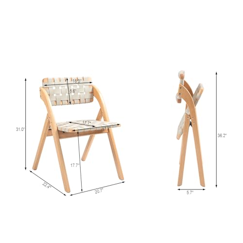Folding Chairs Set of 2,Wooden Foldable Dining Chairs with Woven Leather Indoor Outdoor Portable Stackable Chairs for Dining Kitchen Office Wedding Picnic(Brown)