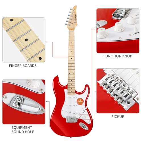 Electric Guitar Beginner Kits, 6 Strings 39 Inch Solid Body Guitarra Electricar Set for Adults With Gig Bag, Strap, Tremolo Arm, Cable & Picks MS100 (Lightning Blue)