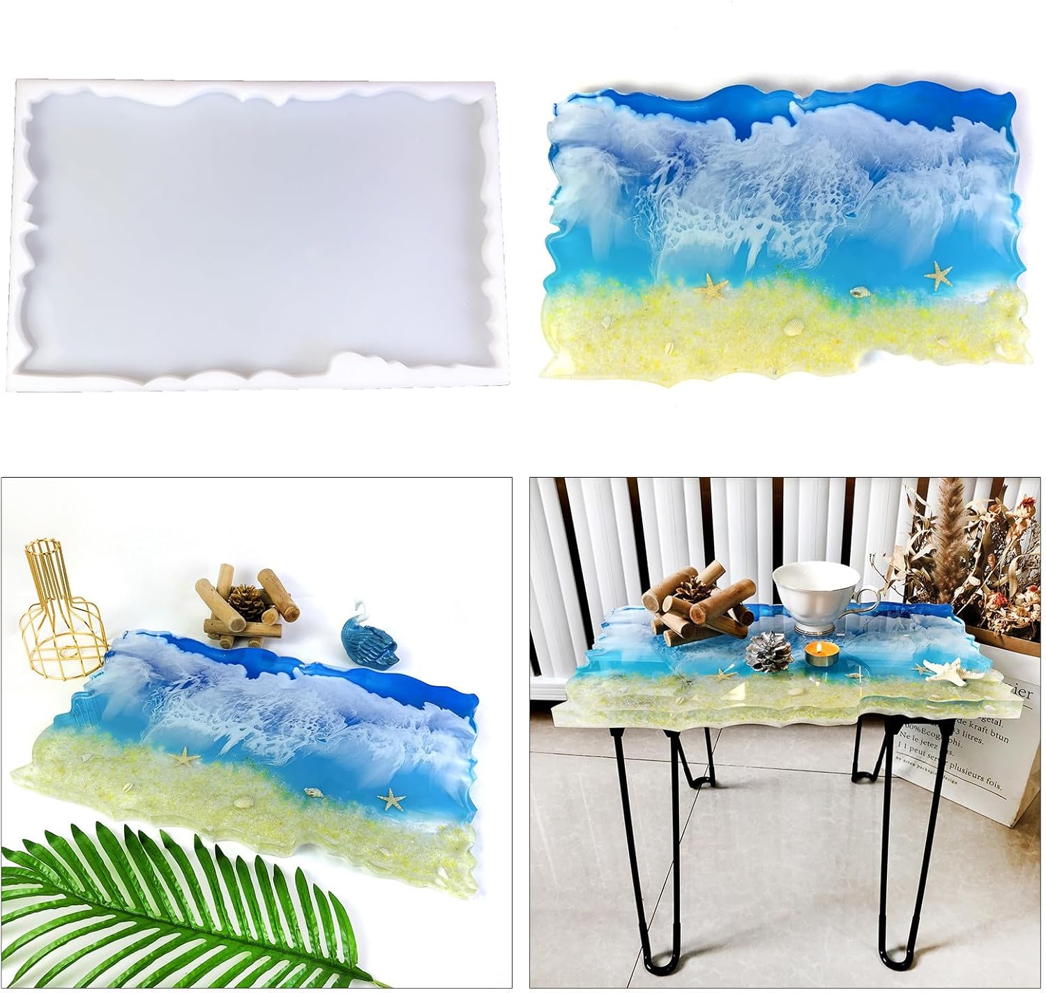 River Table Silicone Mold Large Irregular Rectangle Molds Resin Epoxy Clay Craft Ornament Jewelry Making, approx.46x28.8x2.5cm/18.11x11.34x0.98in, Blue