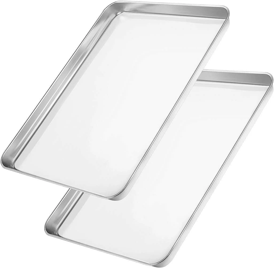 Baking Sheets Set of 2, Cookie Sheets 2 Pieces & Stainless Steel Baking Pans & Toaster Oven Tray Pans, Rectangle Size 12.5Lx10Wx1H inch & Non Toxic & Healthy & Easy Clean