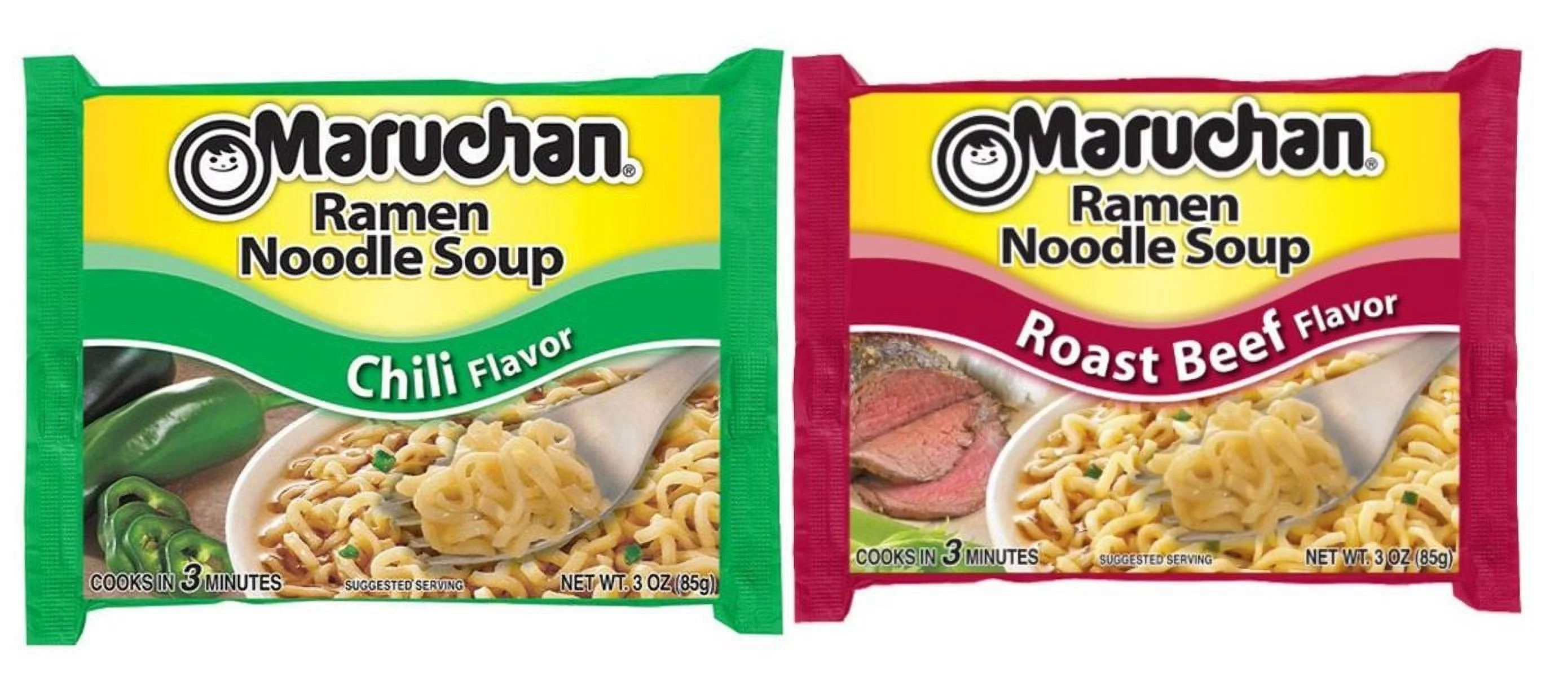 Maruchan, Ramen Chili and Roast Beef Noodles Variety Pack Soup, 3 Oz, 24 Ct