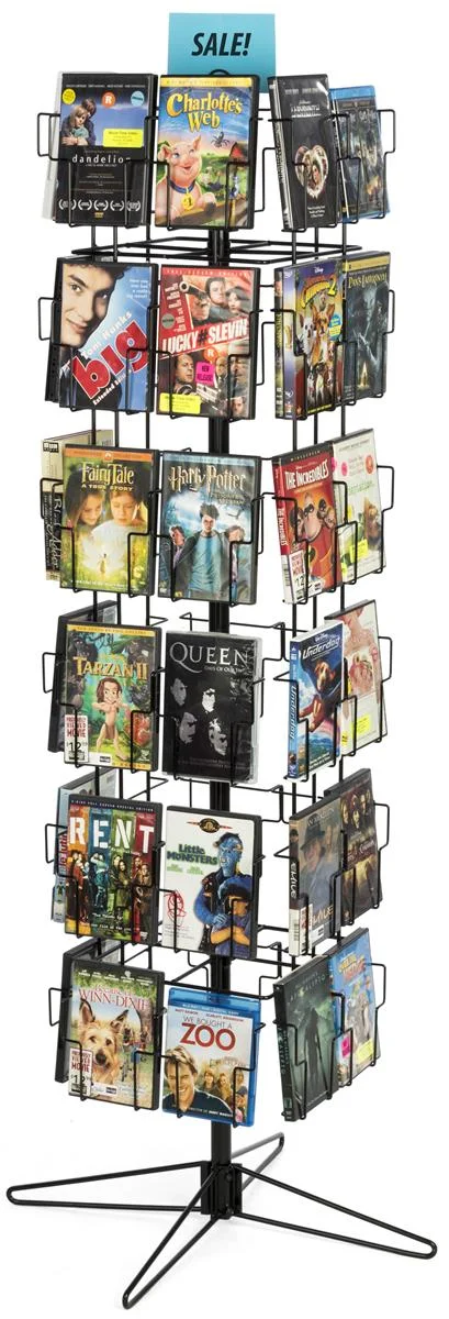 Retail Display Rack, CD/DVD Display Stand, Floor Standing, 48 Pockets, Rotating (Black Steel) (6T36PCKBK)