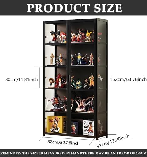 5-Tier Curio Display Cabinet, Storage Shelves with Acrylic Glass Door, Collectibles Toy Organizers Rack & Display Shelf, Kids Bookshelf and Bookcase for Playroom, Bedroom