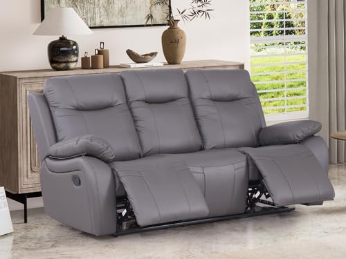 Recliner Sofa Couch Manual Leather Loveseat Recliner for Living Room with Cup Holders & Storage Oversized Reclining Home Theater Seating Couch in Black