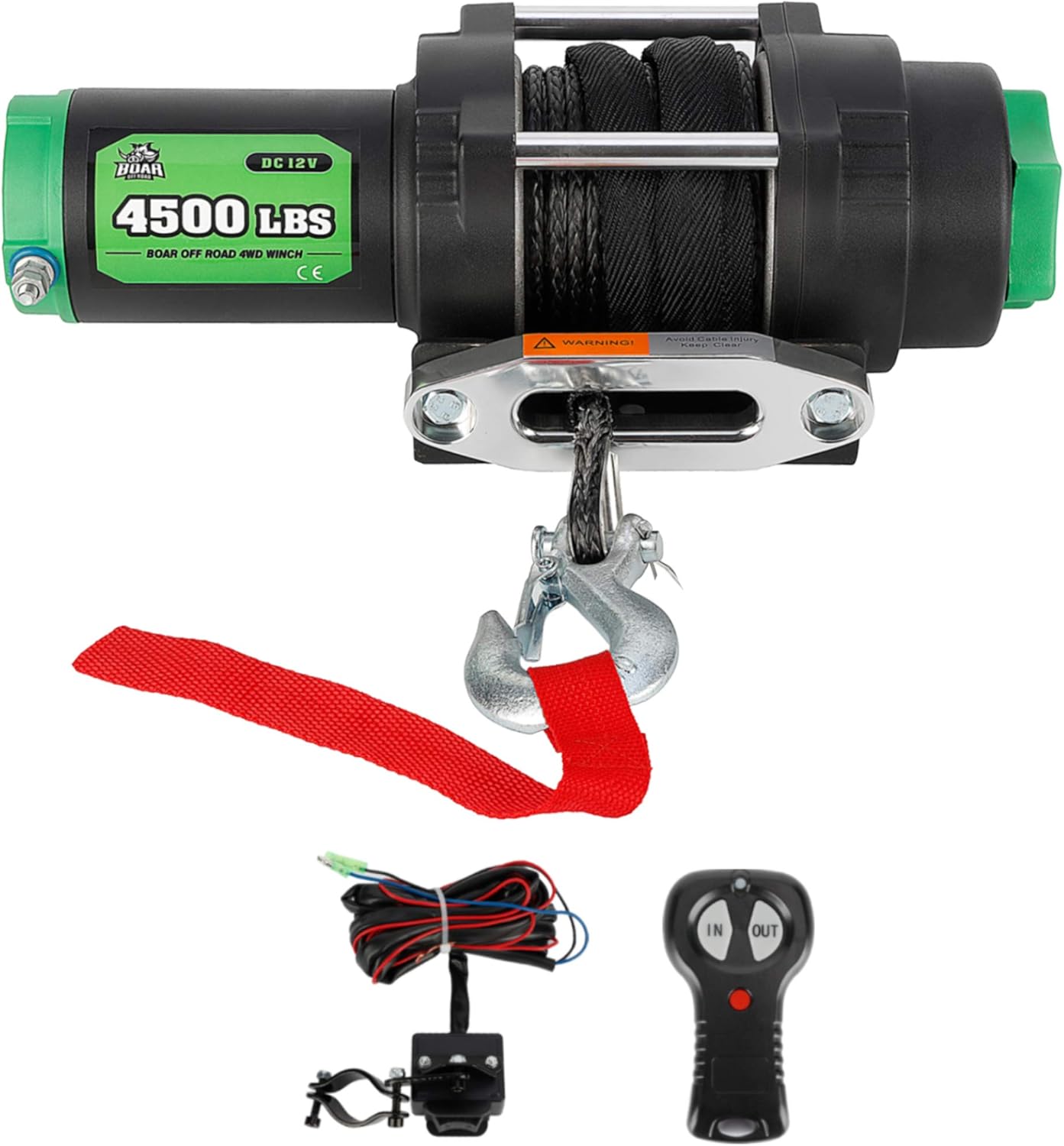 OFF ROAD BOAR 9500-lb. Load Capacity Electric Winch Kit, 12V Synthetic Rope Winch with Hawse Fairlead, Waterproof IP67 Towing Winches with Both Wireless Handheld Remote and Corded Control
