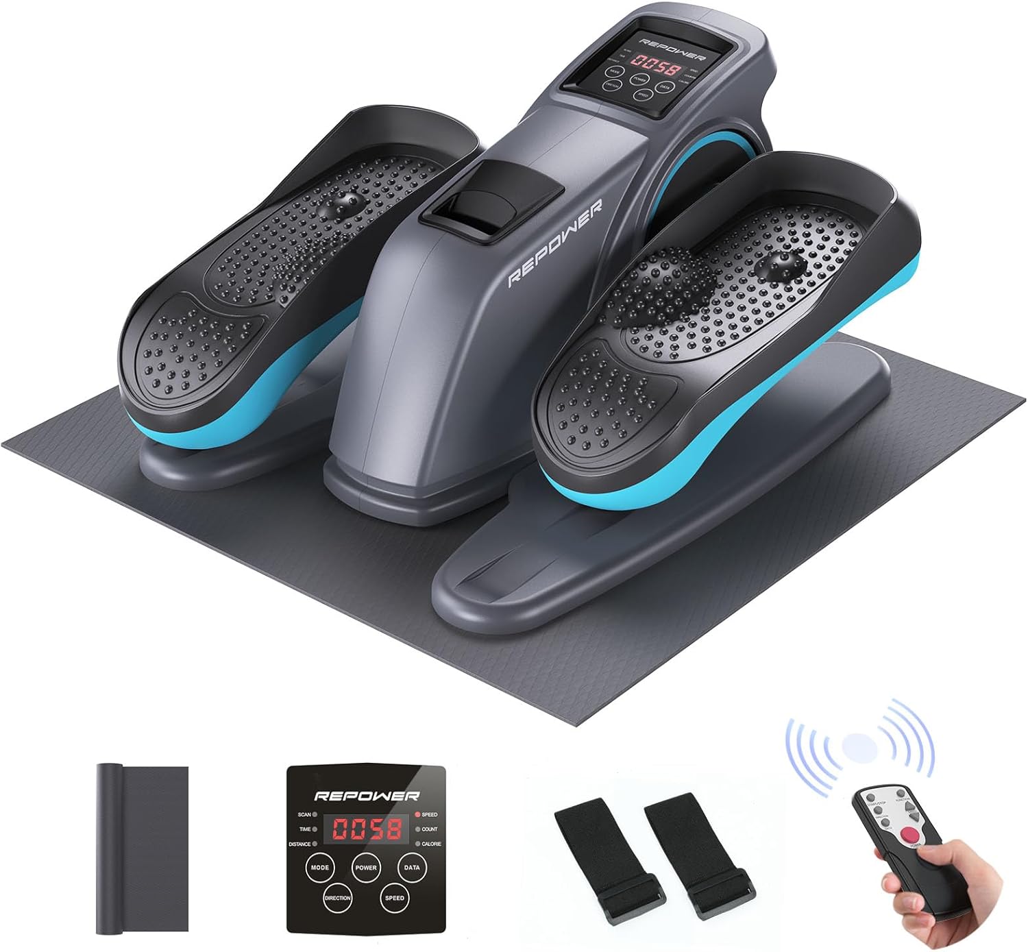 REPOWER Electric Under Desk Elliptical Machine,Seated Pedal Exerciser for Seniors, Quiet & Fully Assembled Ellipse Leg Exerciser with Adjustable Speed & Non-Slip Mat & Foot Straps Band