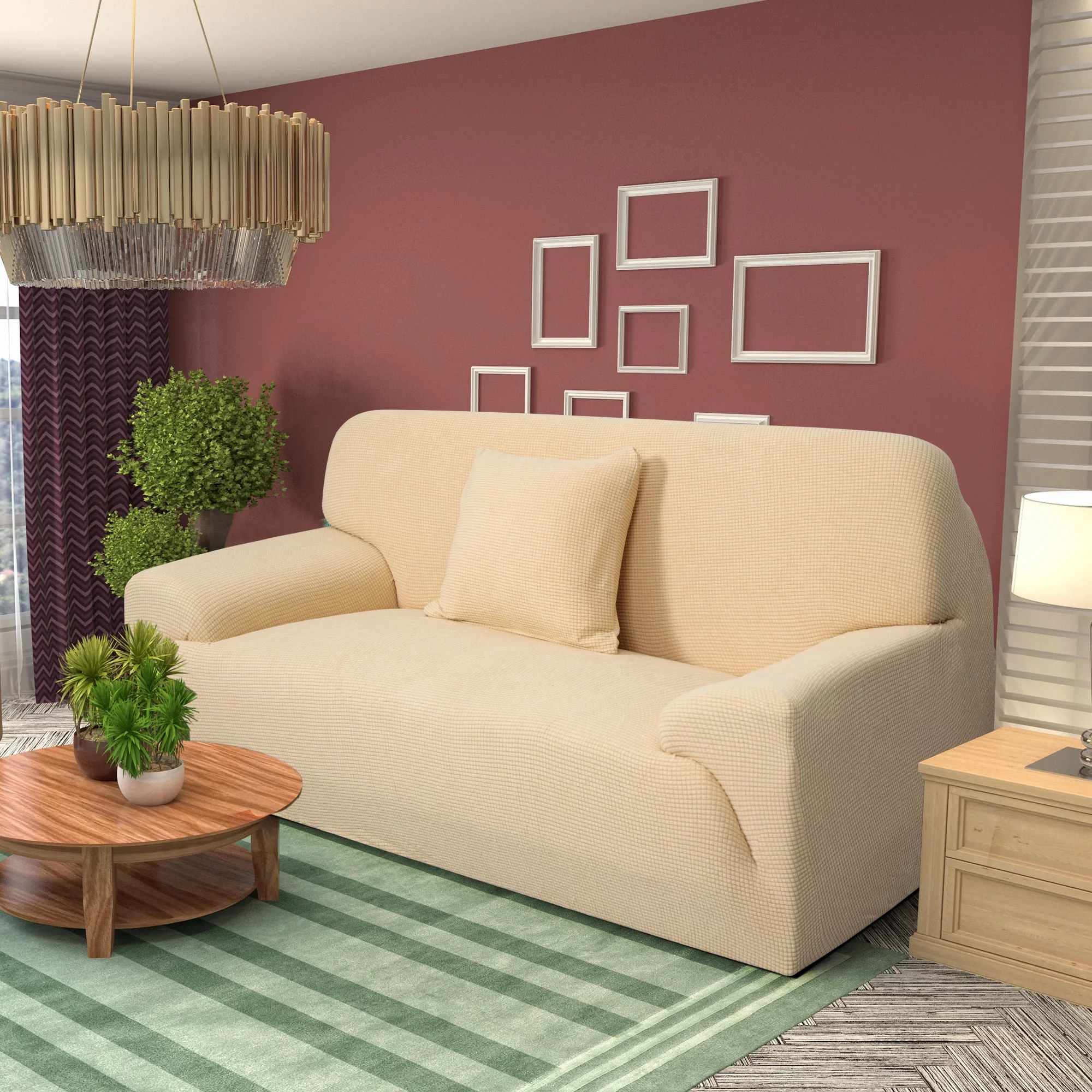 PiccoCasa 1-Piece Jacquard Sofa Covers 2 Seater Couch Slipcover Yellow 53