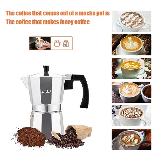 Classic Stovetop Espresso Maker 6 Cup ，Moka Pot Aluminum Silver，Cuban Coffee Maker， Make Delicious Coffee Easily at Home And Camping