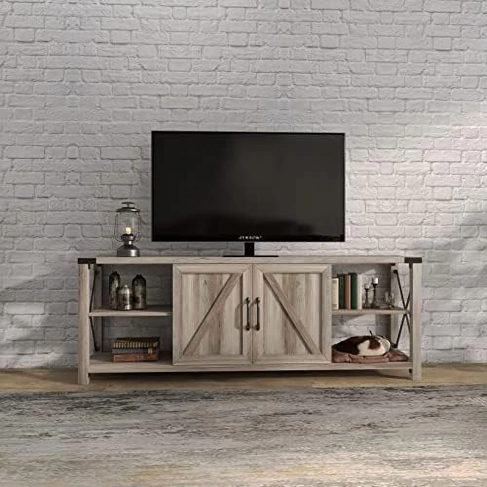 HJZUINIUNIU Farmhouse TV Stand for TVs up to 85\u201D  Wooden Entertainment Center Console Table with 2 Drawers and 4 High-Capacity  Compartment Television Stands with Adjustable Shelves