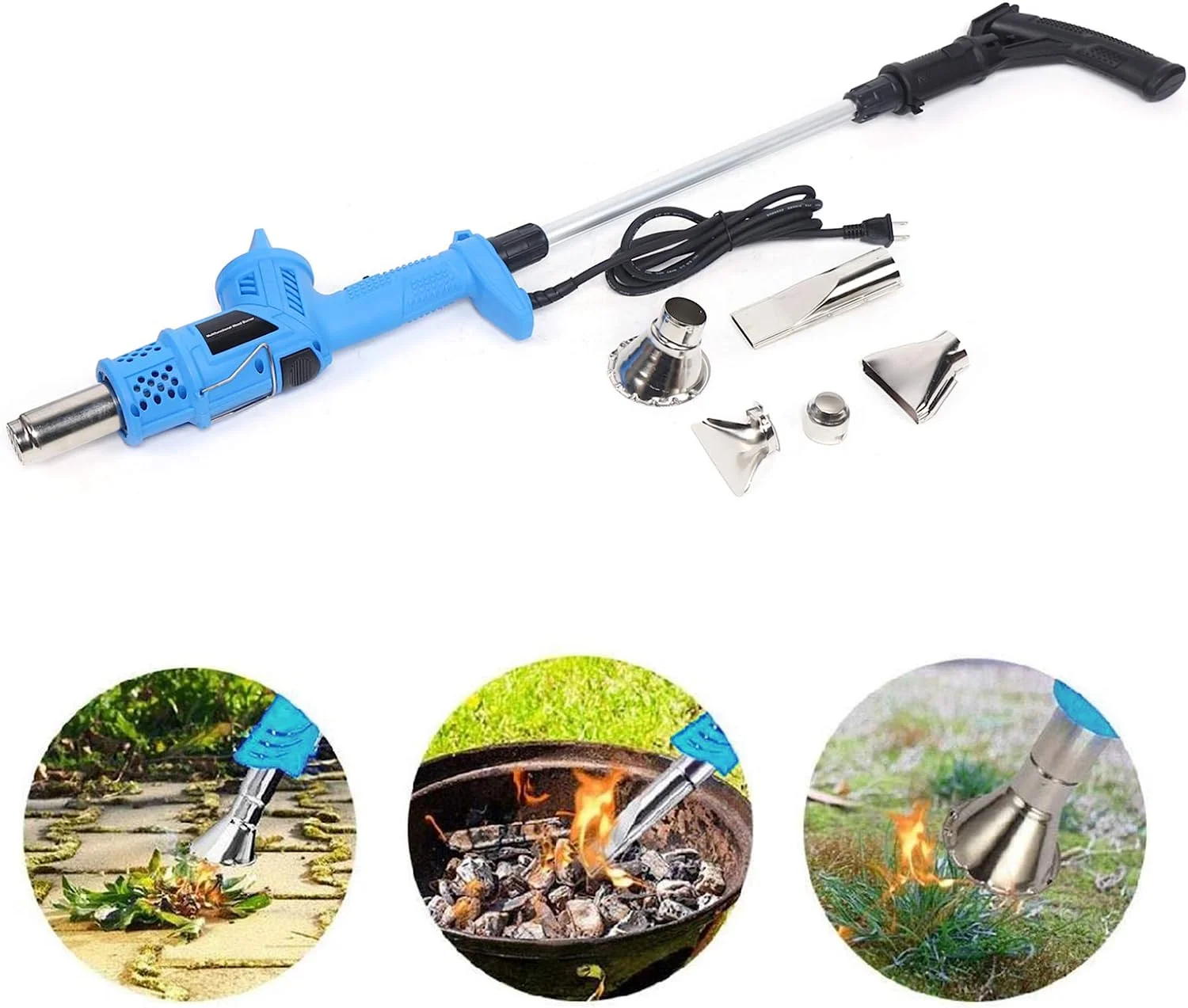 Miumaeov Weed Burner Electric Thermal Weeder, Handheld 3-in-1 Hot Air Weed Torch Barbecue Lighter with Nozzle for Patio Garden BBQ