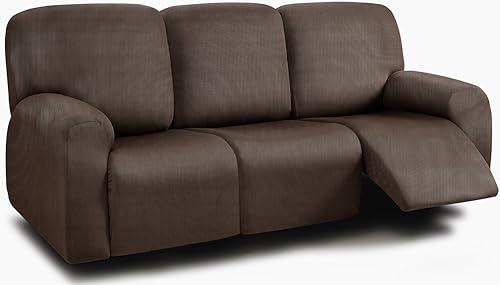 ULTICOR 8-Pieces Recliner Sofa Covers, Yarn Dyed Stretch Reclining Couch Covers for 3 Cushion Reclining Sofa Slipcovers Thick Soft Washable (Dark Grey, 3 Seater Recliner Cover)