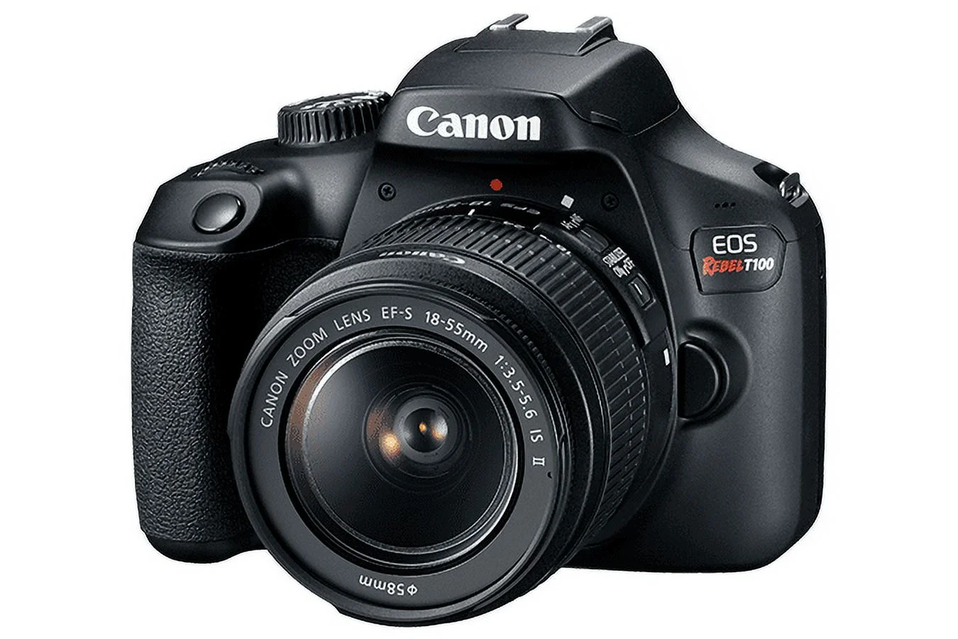 Canon EOS Rebel T100 / 4000D DSLR Camera with 18-55mm Lens + 64GB Memory Card + Case + Card Reader + Flex Tripod + Hand Strap + Cap Keeper + Memory Wallet + Cleaning Kit