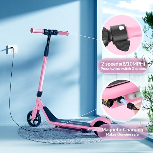 isinwheel S2 Electric Scooter for Kids Ages 6-12,150W Kids Electric Scooter with Adjustable Speed and Height, Colorful Lights, Double Brake